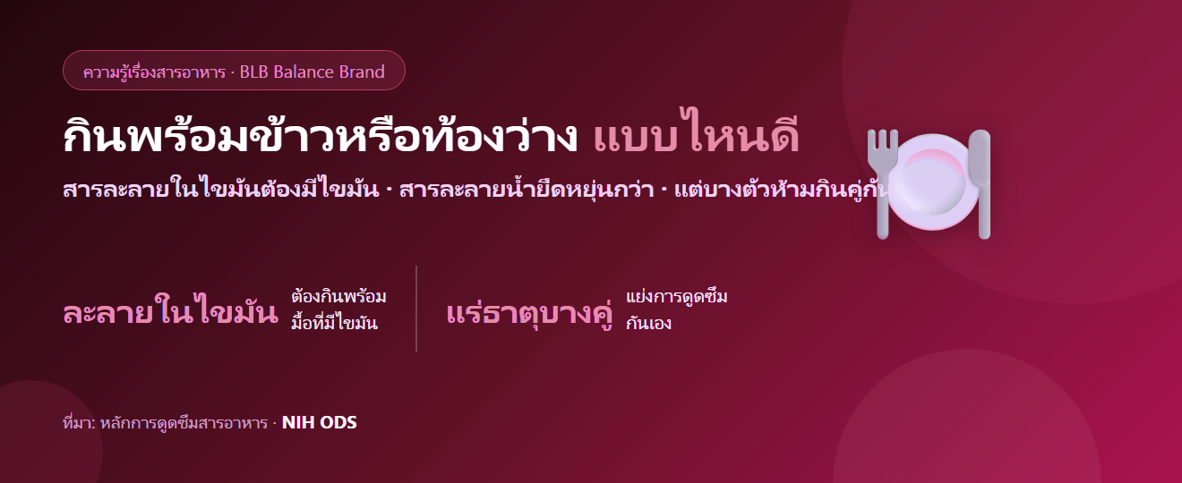 กินอาหารเสริมพร้อมข้าวหรือท้องว่างดี? ตารางสรุปตามชนิดของสาร
