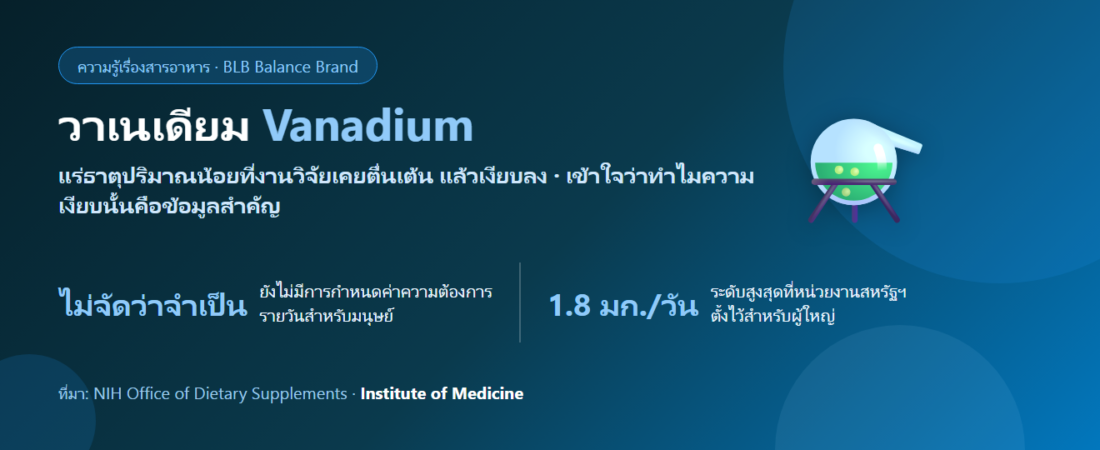 วาเนเดียม (Vanadium) คืออะไร? แร่ธาตุที่ถูกโฆษณาเรื่องน้ำตาล แต่หลักฐานยังไม่พอ