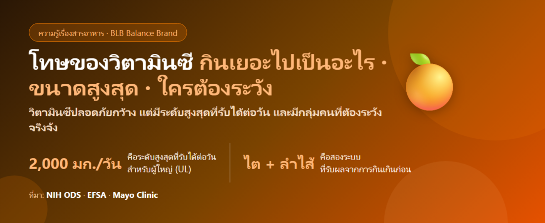 โทษของวิตามินซี มีอะไรบ้าง? กินเยอะไปเป็นอะไร ขนาดสูงสุดต่อวัน และคนเป็นนิ่วต้องระวังอะไร