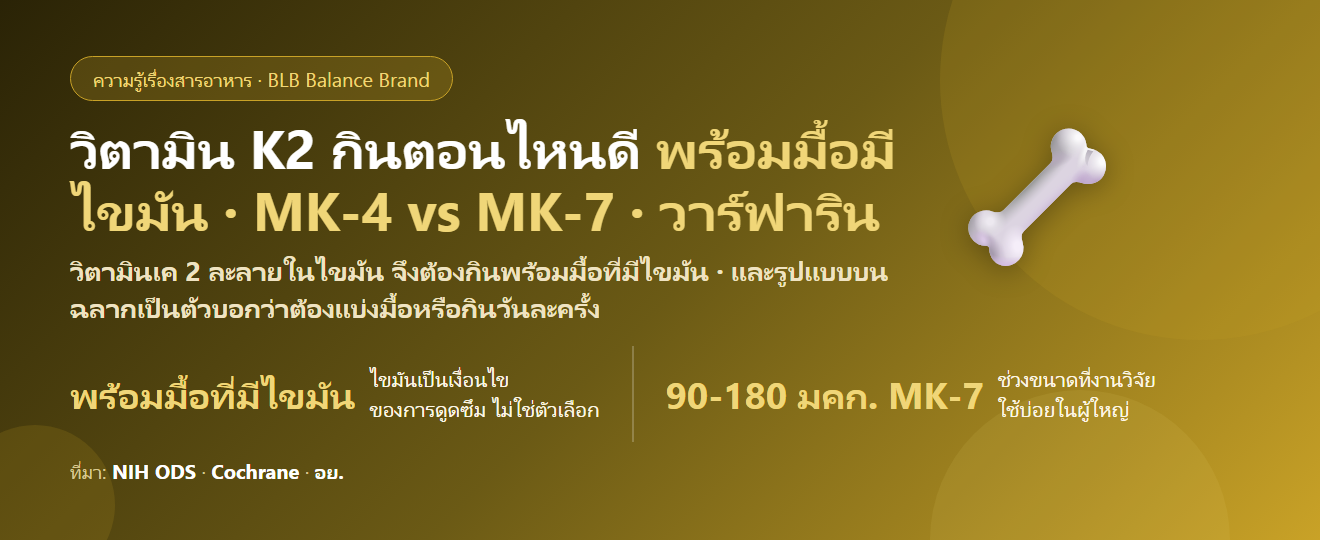 วิตามิน K2 กินตอนไหนดี? ทำไมต้องกินพร้อมอาหารที่มีไขมัน กินคู่ D3–แคลเซียมยังไง และข้อควรระวังเรื่องวาร์ฟาริน
