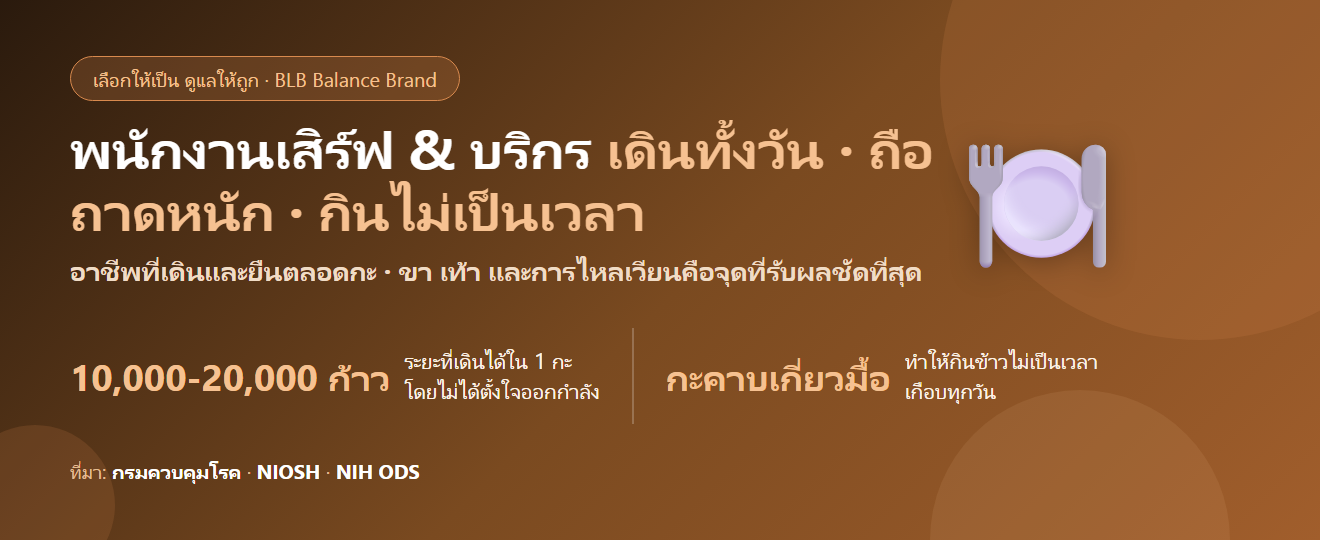พนักงานเสิร์ฟและบริกร เดินทั้งวัน ถือถาดหนัก กินอะไรดี? ดูแลขาและการไหลเวียน