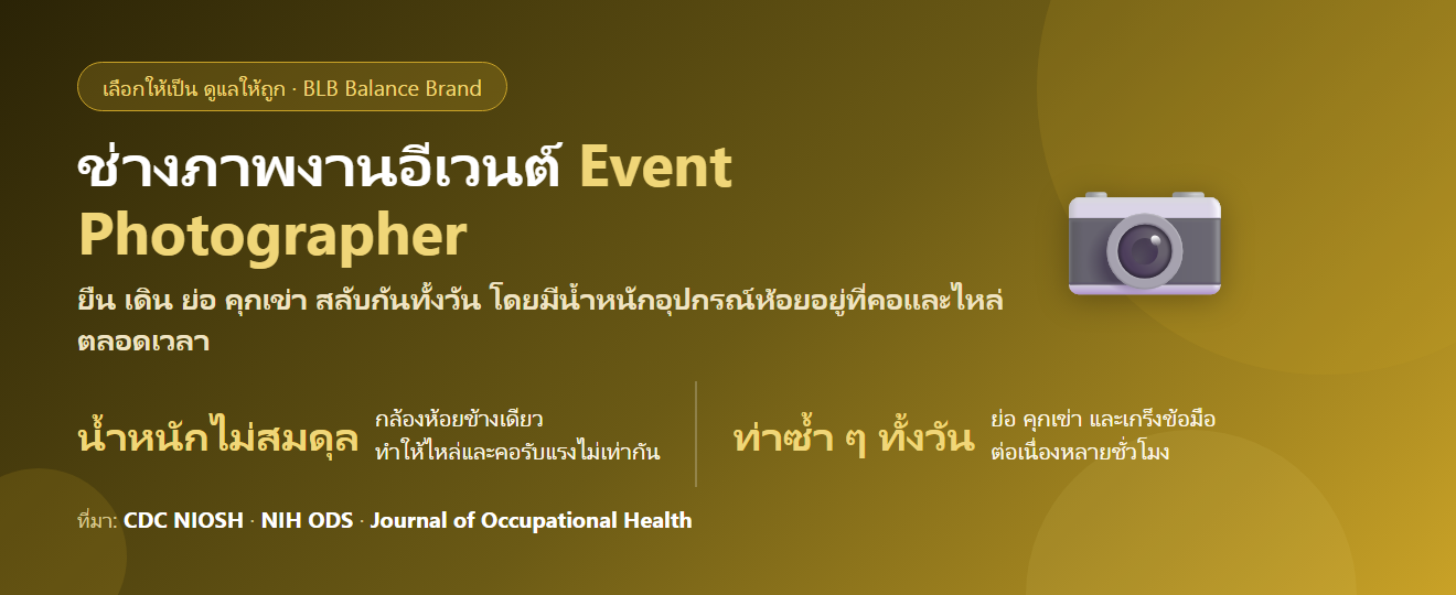 ช่างภาพงานแต่งและอีเวนต์ ยืนทั้งวัน แบกอุปกรณ์หนัก กินอะไรดี? ดูแลไหล่ หลัง และข้อ