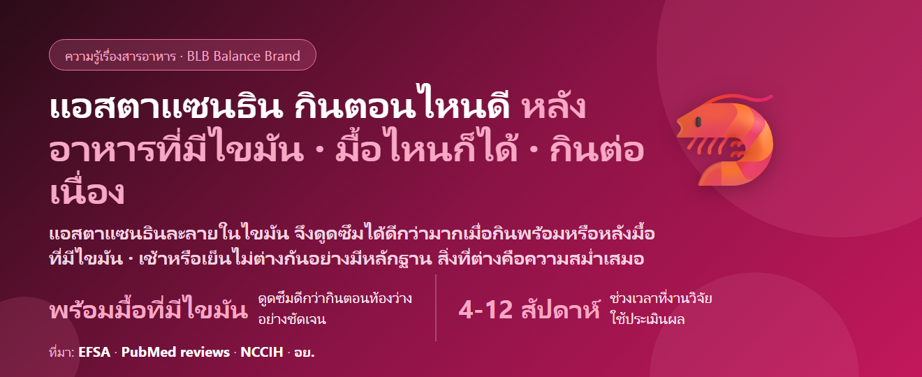 แอสตาแซนธิน กินตอนไหนดี? ก่อนหรือหลังอาหาร เช้าหรือก่อนนอน ต้องกินกับไขมันไหม กินคู่กับอะไรได้ และกี่สัปดาห์เห็นผล