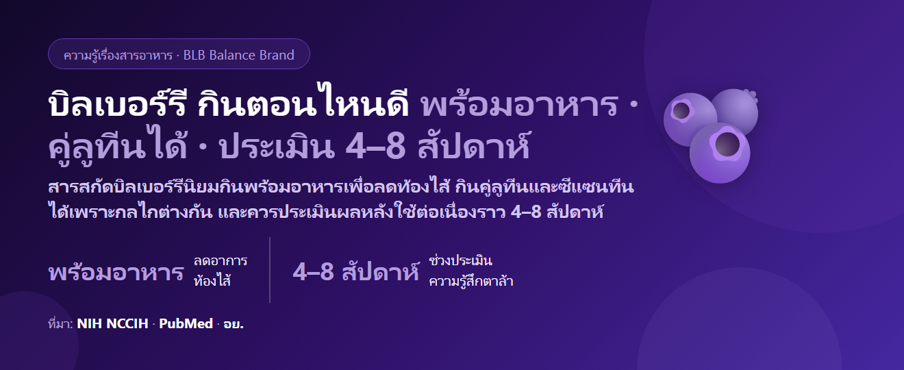 บิลเบอร์รี (Bilberry) กินตอนไหนดี? พร้อมอาหารหรือท้องว่าง กินคู่ลูทีนได้ไหม และกี่สัปดาห์ถึงประเมินผล