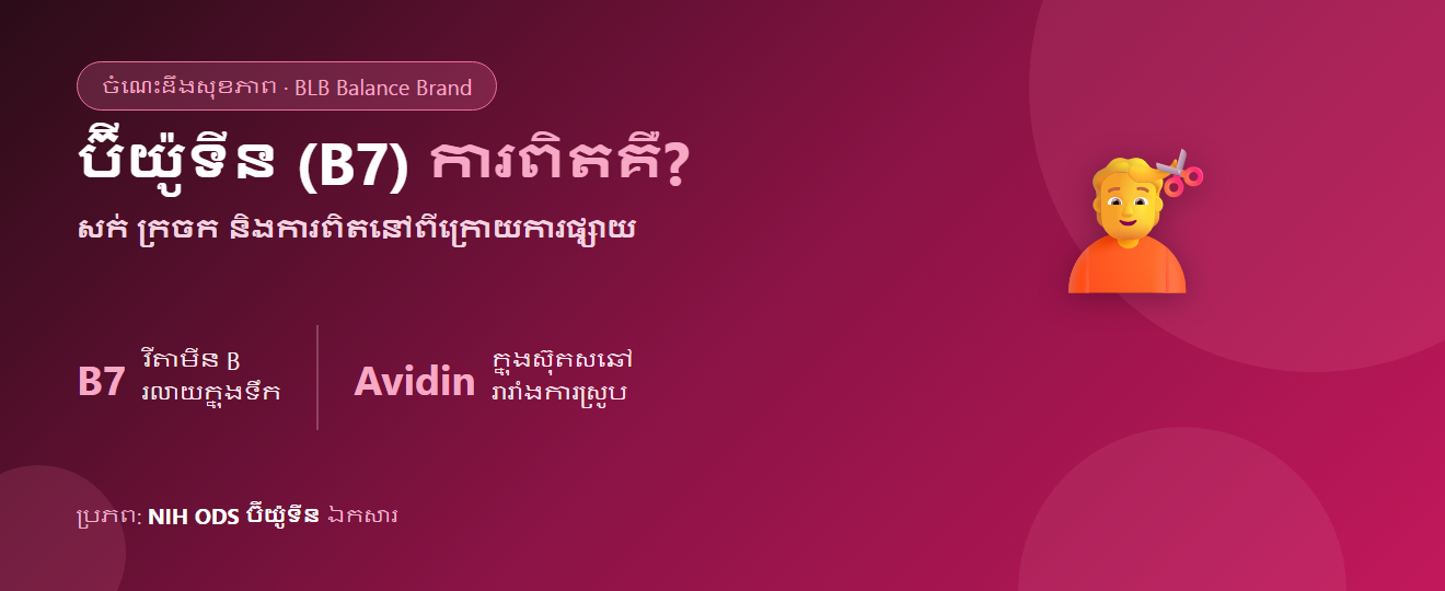 ប៊ីយ៉ូទីន (Biotin/B7) ជាអ្វី? រឿងសក់ ក្រចក ស្បែក និងការពិតដែលគួរដឹងមុនពេលបំប៉ន