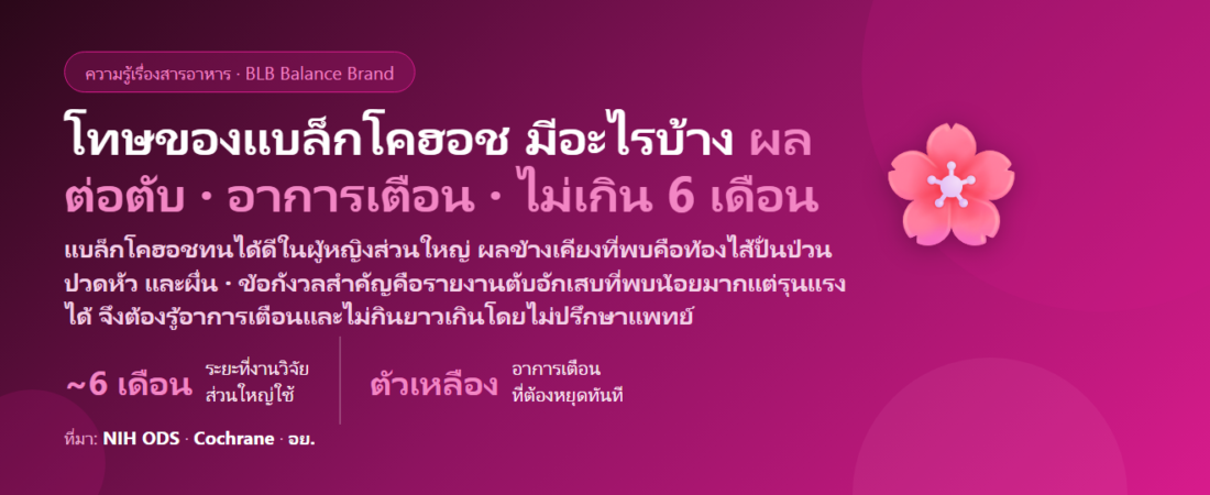 โทษของแบล็กโคฮอช (Black Cohosh) มีอะไรบ้าง? ผลต่อตับที่ต้องรู้ อาการเตือนที่ต้องหยุดทันที กินต่อเนื่องได้นานแค่ไหน คนเคยเป็นโรคที่เกี่ยวกับฮอร์โมนกินได้ไหม และยาที่ต้องระวัง