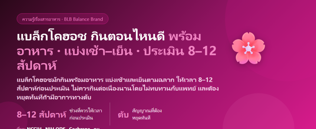 แบล็กโคฮอช (Black Cohosh) กินตอนไหนดี? เช้าหรือก่อนนอน ต้องแบ่งวันละ 2 ครั้งไหม กี่สัปดาห์ถึงประเมิน กินต่อเนื่องได้นานแค่ไหน และเรื่องตับที่ผู้หญิงวัยทองต้องรู้ก่อนเริ่ม