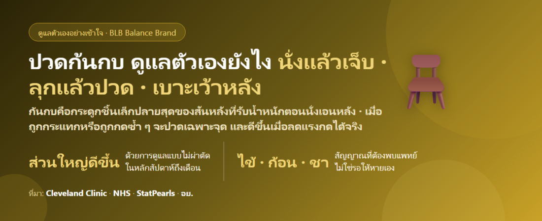 ปวดก้นกบ (Coccydynia) นั่งแล้วเจ็บ ลุกแล้วปวด ดูแลตัวเองยังไง? อาการ สาเหตุ เบาะรองนั่งแบบไหนช่วย และเมื่อไรต้องพบแพทย์