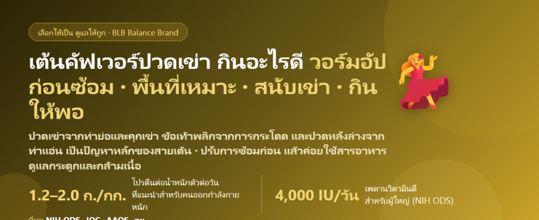 ซ้อมเต้นคัฟเวอร์ แดนซ์หนักหลายชั่วโมง ปวดเข่า ข้อเท้า หลังล่าง กินอะไรดี? ดูแลข้อและกล้ามเนื้อของสายเต้น
