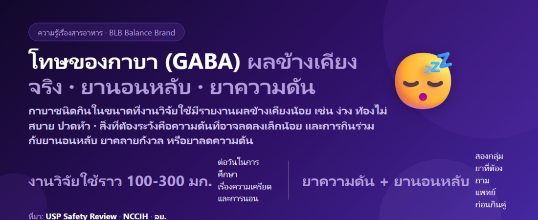 โทษของกาบา (GABA) มีอะไรบ้าง? ผลข้างเคียง กินกับยานอนหลับหรือยาความดันได้ไหม และใครไม่ควรกิน