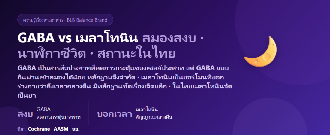 GABA vs เมลาโทนิน ต่างกันยังไง? สารสื่อประสาทแห่งความสงบ vs ฮอร์โมนบอกเวลานอน ตัวไหนเหมาะกับหลับยาก คิดมาก หรือเจ็ตแล็ก กินคู่กันได้ไหม และเรื่องกฎหมายไทยของเมลาโทนิน