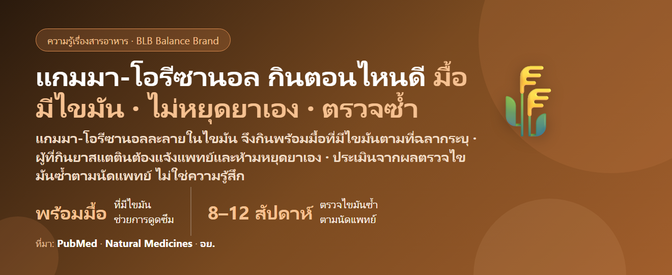 แกมมา-โอรีซานอล (Gamma Oryzanol) กินตอนไหนดี? พร้อมมื้อที่มีไขมันไหม กินคู่ยาลดไขมันได้หรือเปล่า และกี่สัปดาห์ถึงประเมินผล