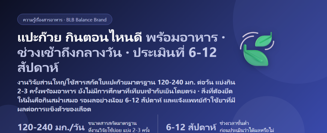 แปะก๊วย (Ginkgo biloba) กินตอนไหนดี? เช้าหรือเย็น พร้อมอาหารไหม กี่สัปดาห์ถึงประเมินผล