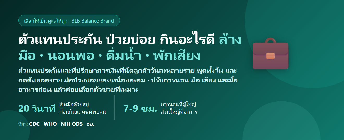 ตัวแทนประกัน–ที่ปรึกษาการเงิน นัดลูกค้าวันละหลายราย พูดทั้งวัน กดดันยอดขาย พักผ่อนน้อย ป่วยบ่อย กินอะไรดี? ดูแลภูมิคุ้มกันและพลังงานของคนทำงานขาย