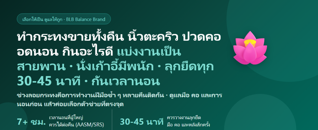 ทำกระทงขายช่วงลอยกระทง นั่งพับใบตองทั้งคืน นิ้วเป็นตะคริว ปวดคอบ่าไหล่ อดนอนหลายคืนติด กินอะไรดี? คู่มือดูแลมือ กล้ามเนื้อ และการนอนของคนทำกระทง