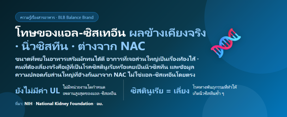 โทษของแอล-ซิสเทอีน (L-Cysteine) มีอะไรบ้าง? ผลข้างเคียง นิ่วซิสทีน ใครควรเลี่ยง ต่างจาก NAC อย่างไร