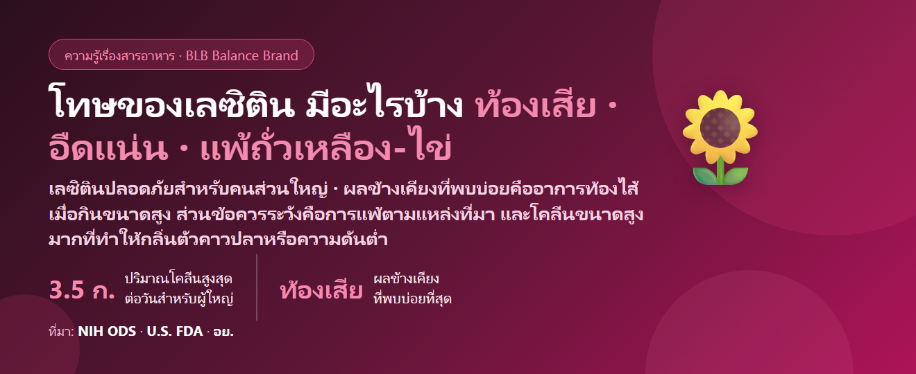 โทษของเลซิติน (Lecithin) มีอะไรบ้าง? ท้องเสีย อืดแน่น แพ้ถั่วเหลือง–ไข่ และใครควรระวัง
