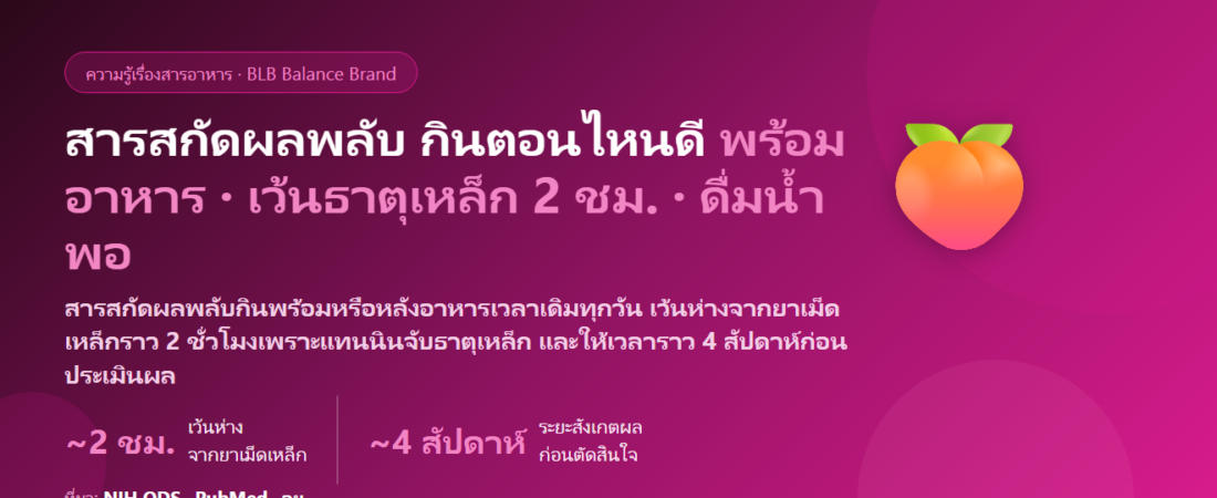 สารสกัดผลพลับ (Persimmon Extract) กินตอนไหนดี? พร้อมอาหารหรือห่างมื้อ เว้นจากธาตุเหล็กกี่ชั่วโมง และกี่สัปดาห์ถึงประเมินเรื่องกลิ่นกาย