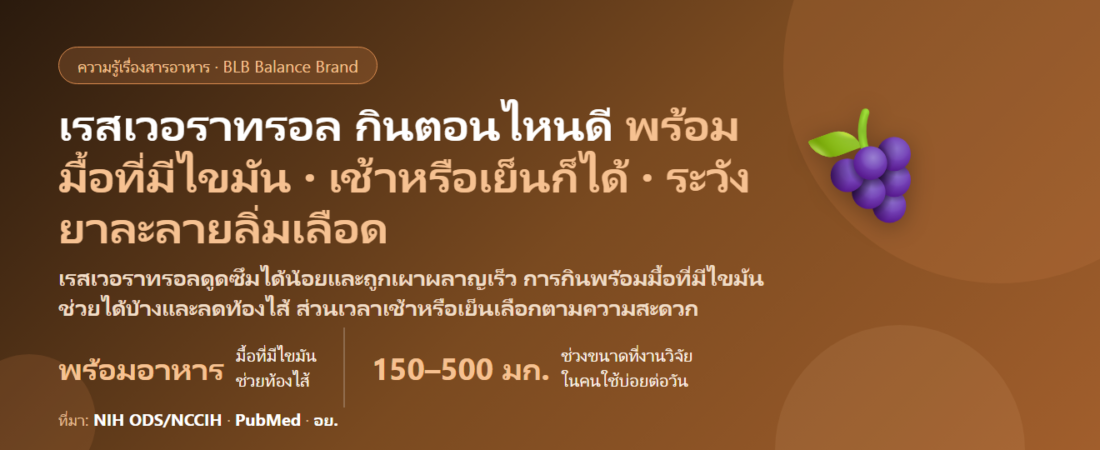 เรสเวอราทรอล (Resveratrol) กินตอนไหนดี? ต้องกินพร้อมมื้อที่มีไขมันไหม เช้าหรือเย็น และกินคู่ยา–น้ำมันปลาได้หรือเปล่า