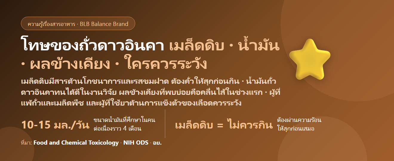 โทษของถั่วดาวอินคา (Sacha Inchi) มีอะไรบ้าง? เมล็ดดิบ น้ำมัน ผลข้างเคียง ใครควรระวัง และกินอย่างไรให้ปลอดภัย