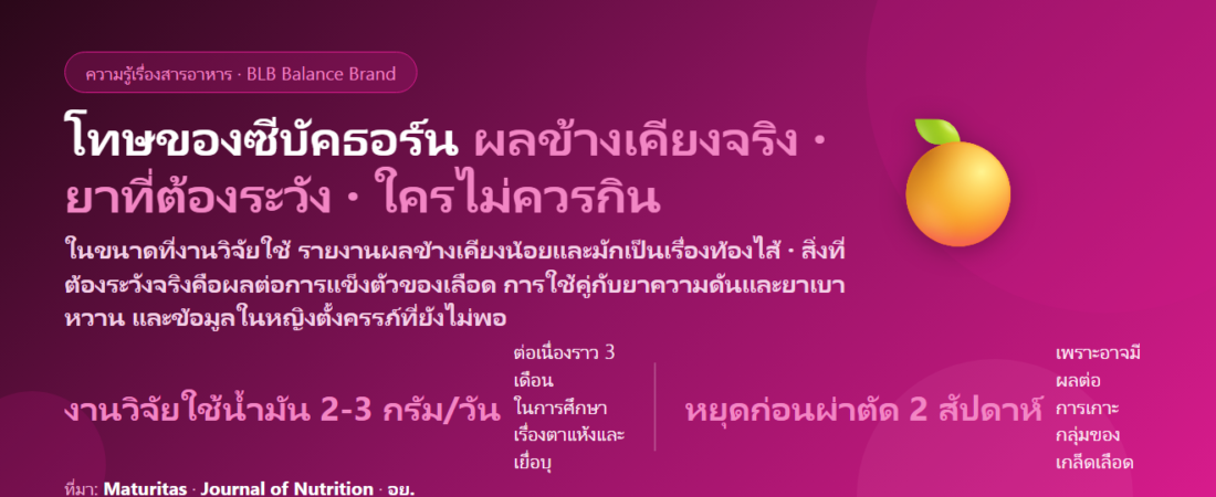 โทษของซีบัคธอร์น (Sea Buckthorn) มีอะไรบ้าง? ผลข้างเคียง ยาที่ต้องระวัง ขนาดที่งานวิจัยใช้ และใครไม่ควรกิน