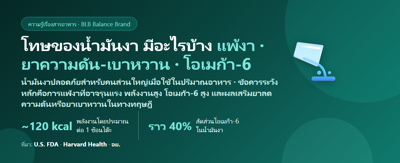 โทษของน้ำมันงา (Sesame Oil) มีอะไรบ้าง? แพ้งา ยาความดัน–ยาเบาหวาน โอเมก้า-6 สูง และใครควรระวัง