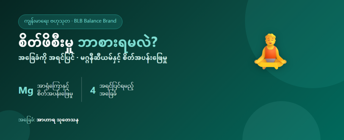 စိတ်ဖိစီး၊ စိုးရိမ်ပူပန်၊ အတွေးများနေလျှင် ဘာစားရမလဲ? မဂ္ဂနီဆီယမ်နှင့် စိတ်အပန်းဖြေမှု