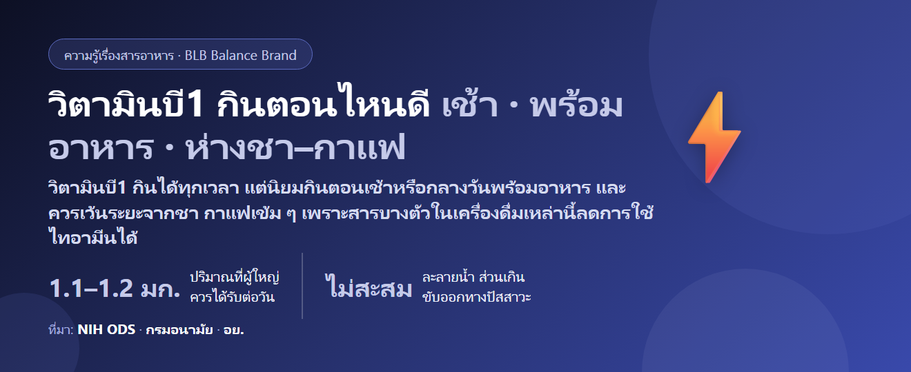 วิตามินบี1 (ไทอามีน) กินตอนไหนดี? เช้าหรือก่อนนอน ท้องว่างหรือพร้อมอาหาร ทำไมชา–กาแฟ–ปลาร้าดิบถึงเกี่ยว และใครเสี่ยงขาดจริง